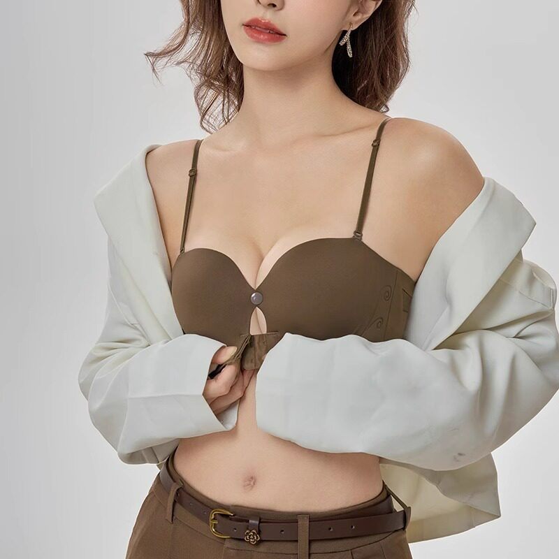 粉底液前扣无痕内衣女可拆肩带小胸聚拢显大防滑抹胸美背文胸罩