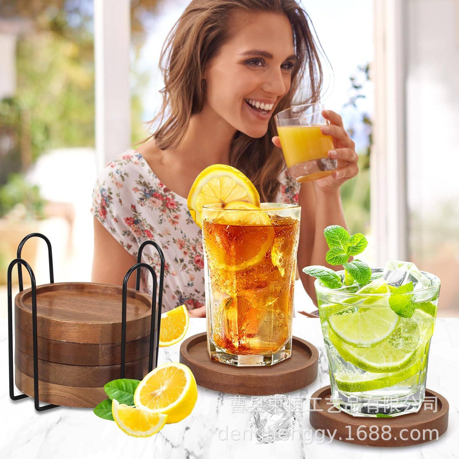 现货相思木隔热杯垫套装简约圆形实木桌面保护垫下午茶咖啡木杯垫