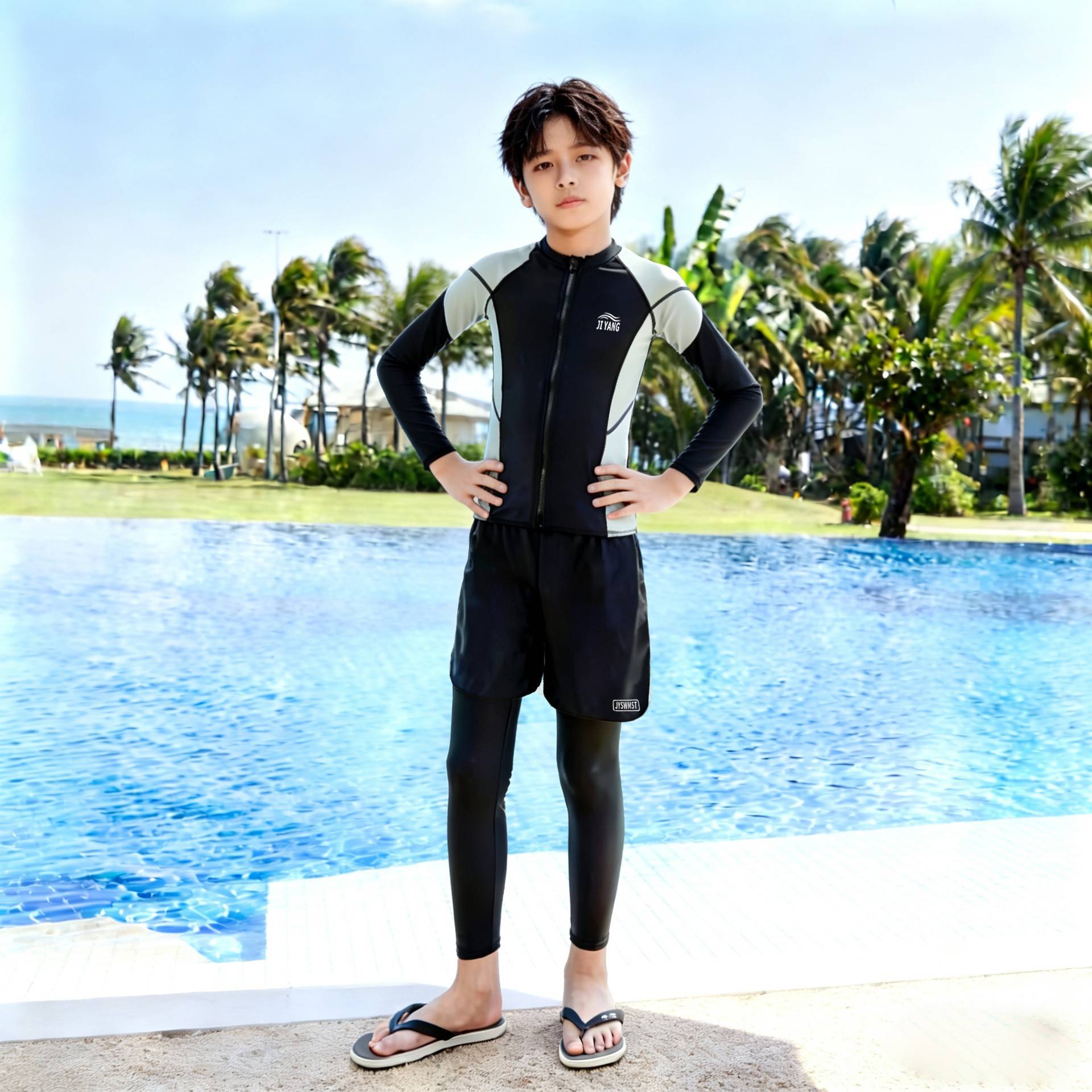 儿童泳衣男童长袖防晒速干游泳套装男童宝宝潜水服亲子冲浪服