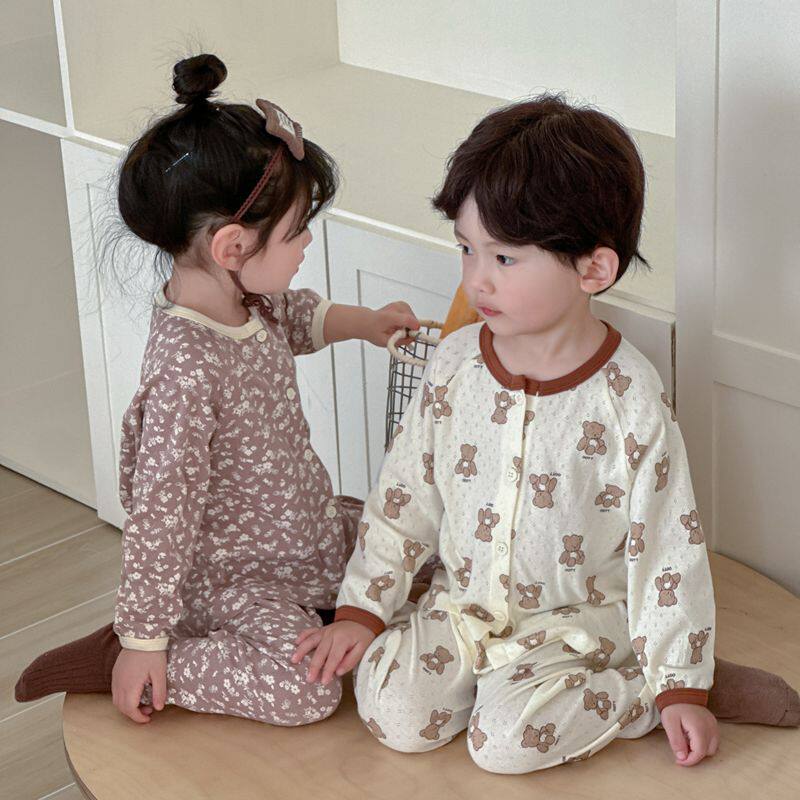 儿童睡衣春季开衫男女童呼吸纯棉韩版家居服宝宝可外穿空调服套装