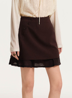 D-HARRY/迪哈利秋季新款时尚百搭通勤深红色短裙DH243M97587D