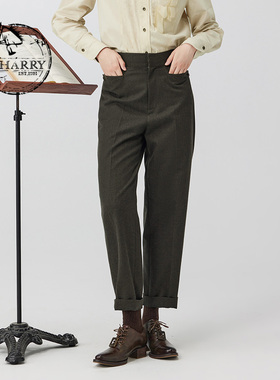 D-HARRY/迪哈利2023冬季新款复古显瘦深绿色烟管裤DH234L96671D