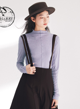 D-HARRY/迪哈利2024春季新款时尚紫色字母印花打底衫DH241B96900D