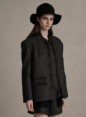 D-HARRY/迪哈利2024冬新款复古百搭保暖黑色杂纱外套DH244A97737D