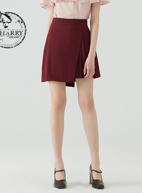 D-HARRY/迪哈利2023夏气质复古纯色百褶拼接半身裙DH232M96158D