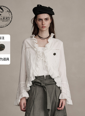 D-HARRY/迪哈利秋季新款复古百搭白色荷叶边单衣DH243R97371D