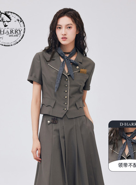 D-HARRY/迪哈利2023秋季新款复古学院军绿色短款外套DH233A96296D
