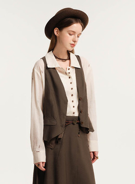 D-HARRY/迪哈利秋新款复古通勤百搭绿色马甲DH243Q97523D