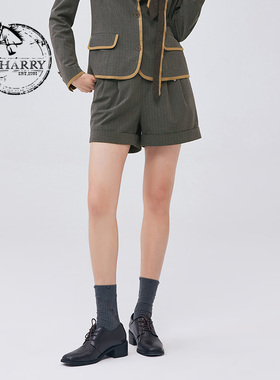 D-HARRY/迪哈利秋新款复古帅气高腰灰色条纹短裤DH233L96510D