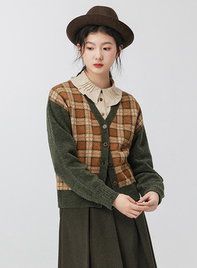 D-HARRY/迪哈利2023冬季复古保暖舒适格子开衫毛织DH234C96673D