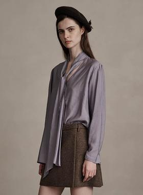 D-HARRY/迪哈利2024冬新款蓝紫色飘带领长袖单衣衬衫DH244R97708D