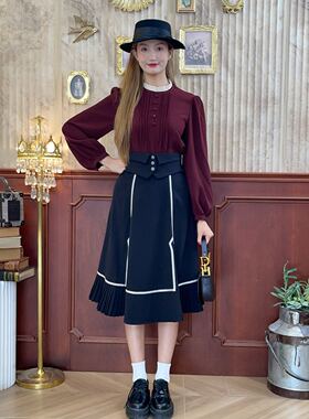 D-HARRY/迪哈利2024冬季新款复古深红色长袖衬衫单衣DH244R97926T