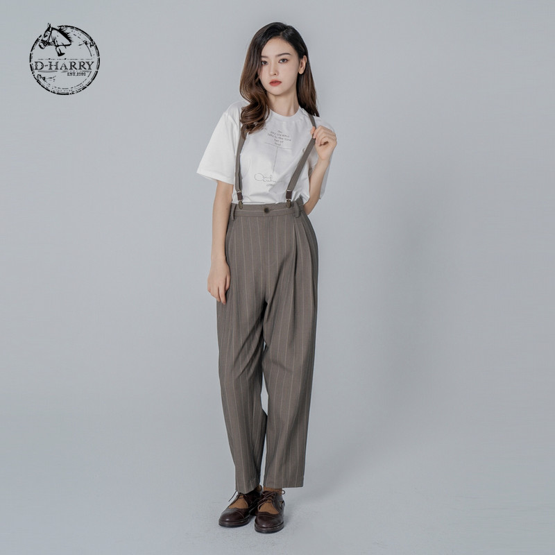 D-HARRY/迪哈利条纹背带裤秋季新款裤子宽松DH223L95262D