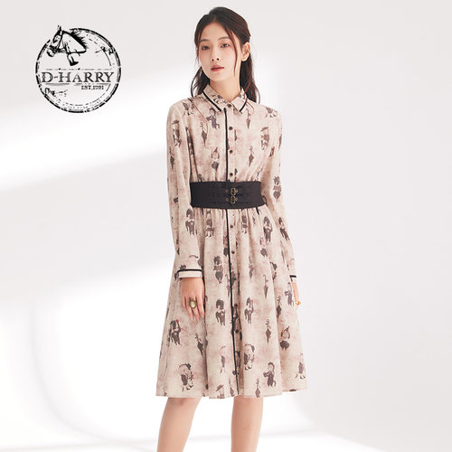 D-HARRY/迪哈利2024春季新款时尚百搭花纹A字连衣裙DH241J96907D