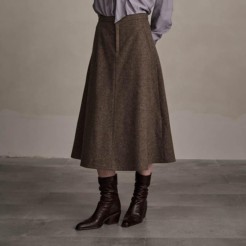 D-HARRY/迪哈利2024冬新款复古显瘦百搭咖色半裙长裙DH244M97709D