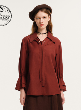 D-HARRY/迪哈利秋新款复古百搭透气红色长袖衬衫DH243D97390D