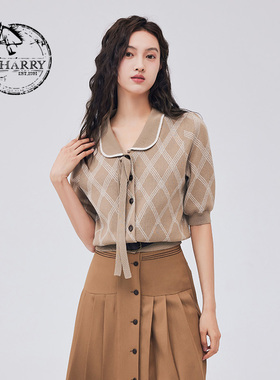 D-HARRY/迪哈利2023秋季新款复古个性娃娃领棱格马甲DH233C96320D