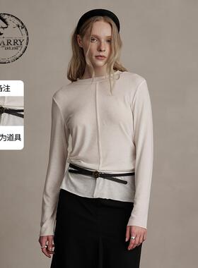 D-HARRY/迪哈利2024冬新款百搭圆领白色针织长袖T恤DH244B97912D