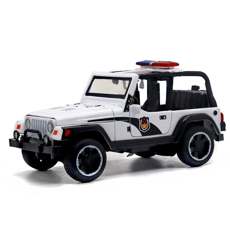 (盒装)1:32 吉普合金警车 灯光音乐回力开门 警车模型