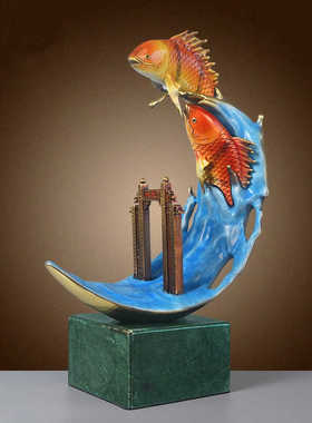 酒柜年年有鱼摆件纯黄铜新中式