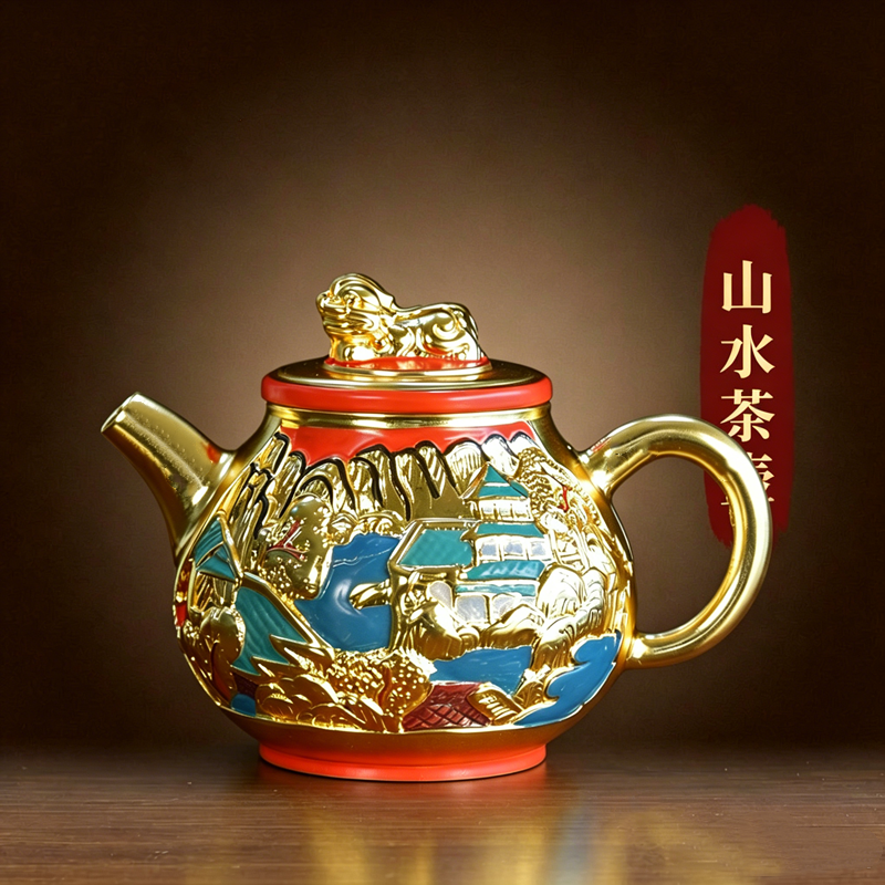 纯铜山水茶壶龙头铜壶水壶酒壶煮茶手工家用沏茶壶茶具摆件工艺品