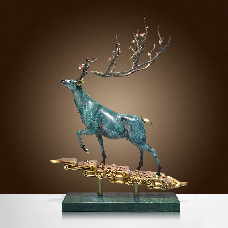 纯铜一鹿高升梅花鹿黄铜摆件中式家居客厅酒柜电视柜书房装饰礼品