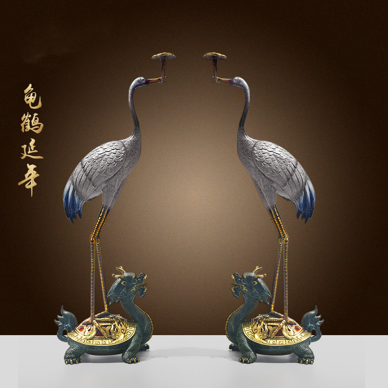 纯铜龟鹤延年祝寿新中式客厅摆件