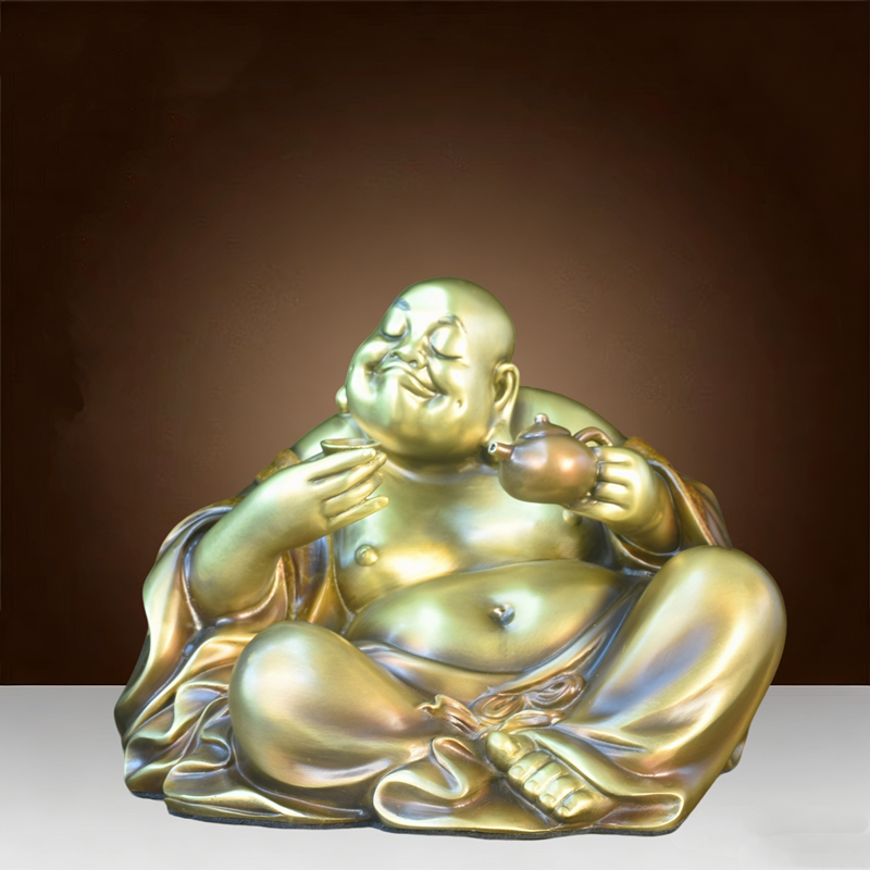 纯黄铜弥勒佛像摆件大肚笑佛菩萨家用供奉客厅办公室家居装饰礼品