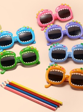 新款软硅胶儿童太阳镜小恐龙时尚卡通小孩偏光墨镜防紫外线83035