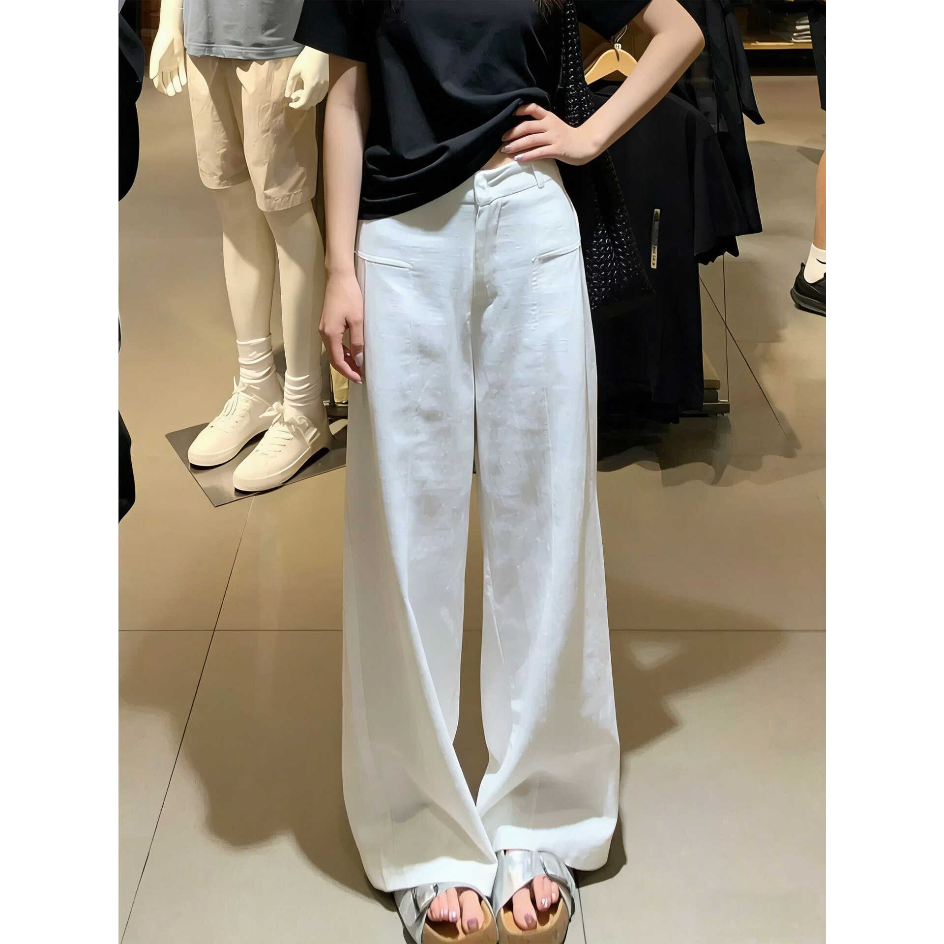 天丝亚麻白色阔腿裤女夏2026新款大码胖mm垂感显瘦休闲棉麻西装裤