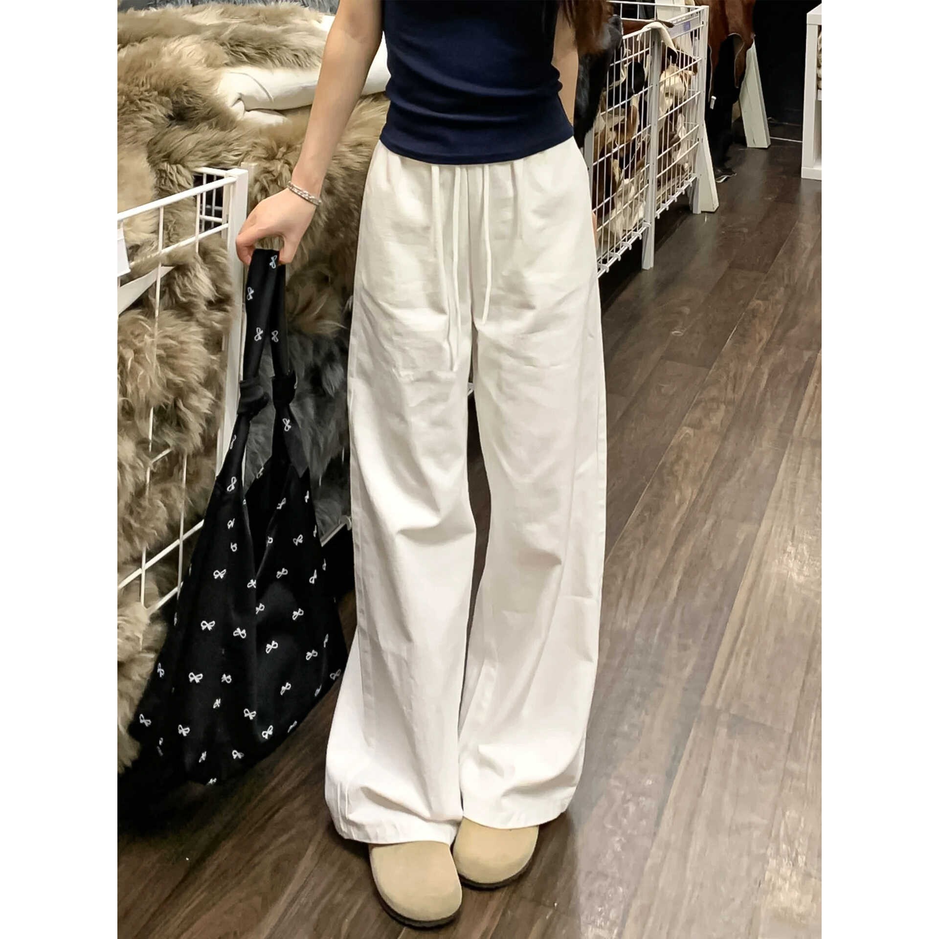 白色棉麻阔腿裤女夏2026新款宽松垂感大码胖mm显瘦速干亚麻直筒裤