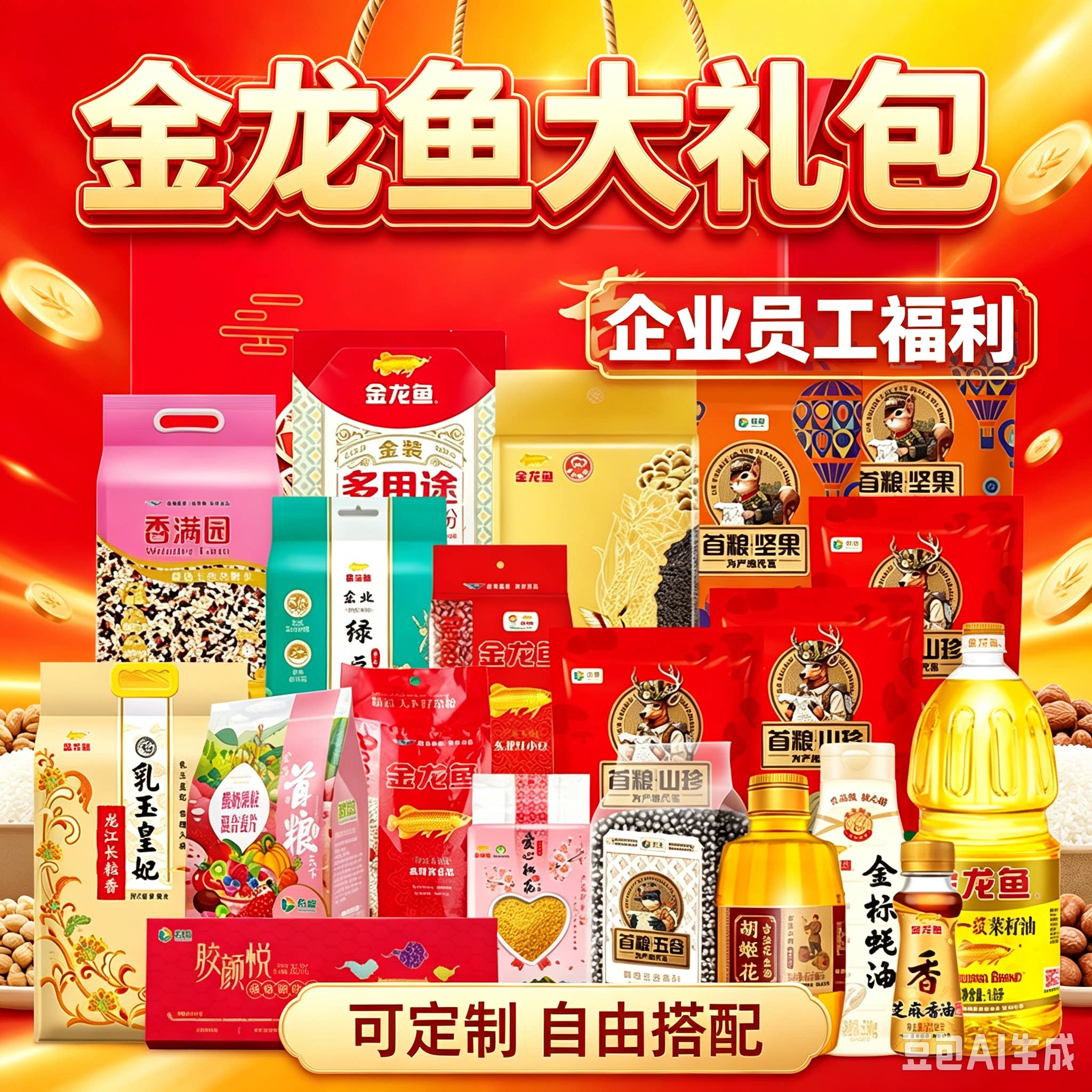 首粮五谷杂粮礼盒含金龙鱼米面油中秋节送礼中粮大礼包员工福利