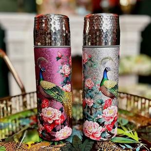 孔雀呈祥钛杯负离子健康水运动水杯车载真空【覆钛礼盒孔雀杯】