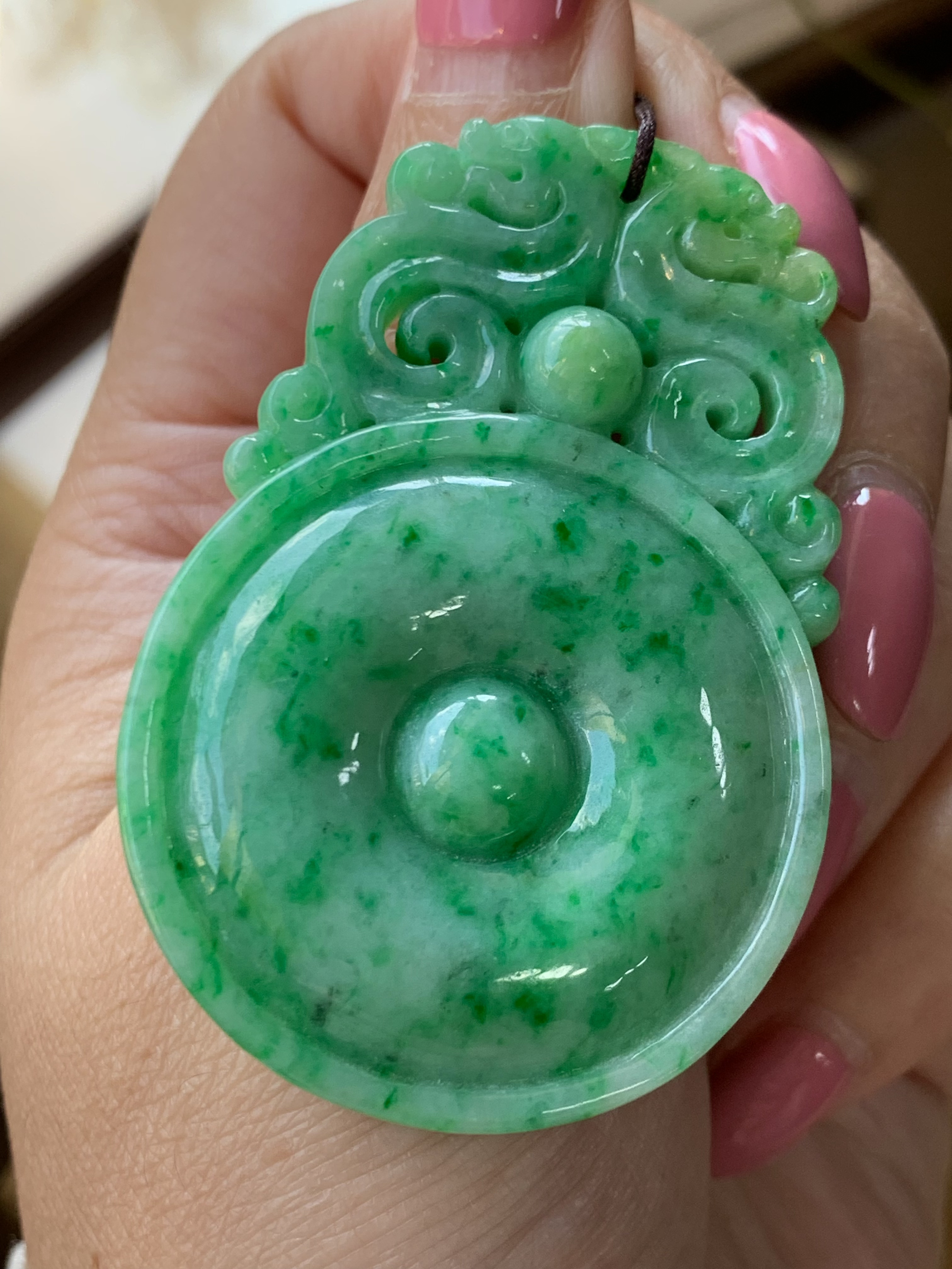 老坑花青种天然a货翡翠飘阳绿花满色仿古双龙护主玉佩有证书保真