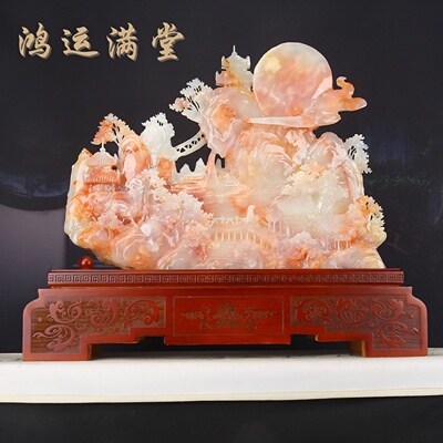 手工雕刻天然玉石山水玉雕摆件开业乔迁高端商务礼品客厅玄关中式
