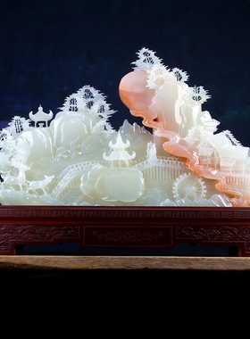 阿富汗玉石生财山水摆件