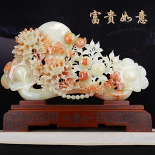 天然阿富汗玉石事事如意摆件人生富贵牡丹花玉雕家居玄关乔迁送礼