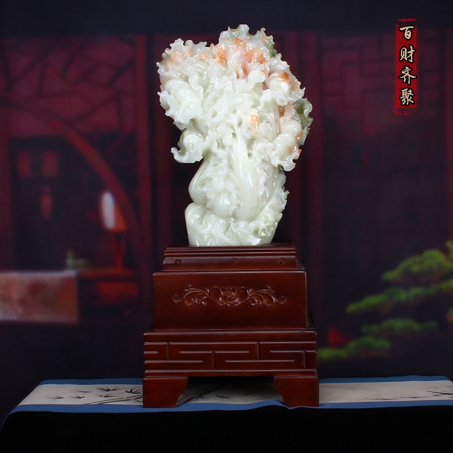 天然玉石白菜玉雕摆件聚财纳福