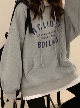 韩版连帽ins潮2020卫衣cec宽松带红潮帽衫新款秋季女秋网超火薄款