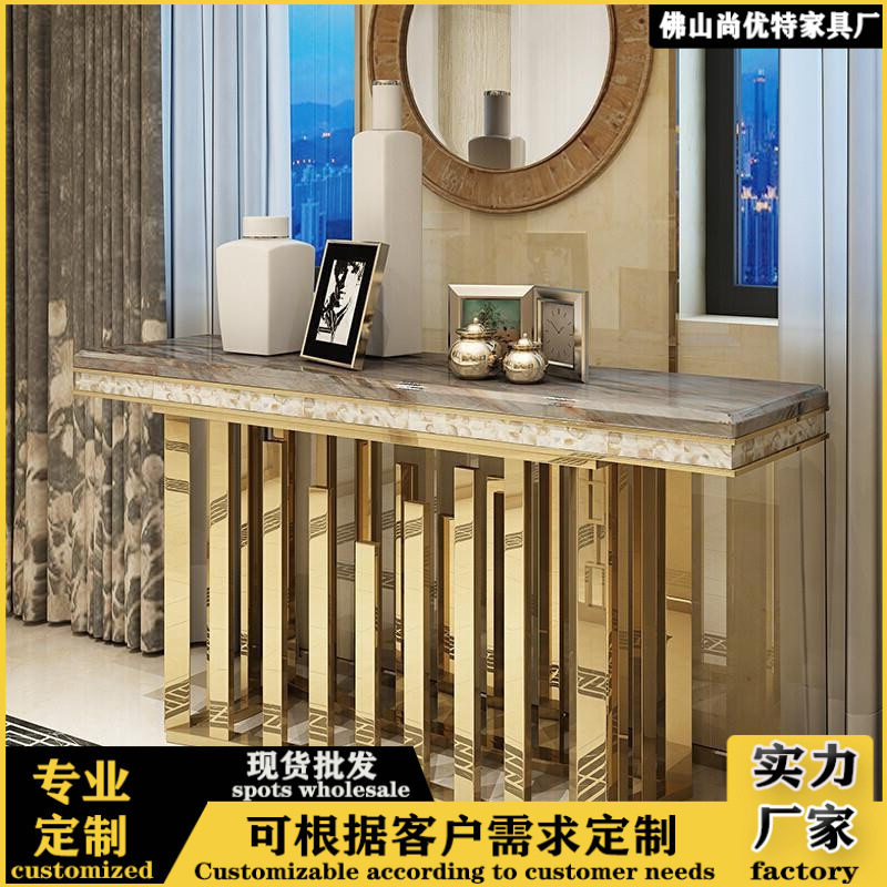 法式玄关柜客厅大理石玄关台不锈钢置物台玄关桌子入户入户门靠墙图片