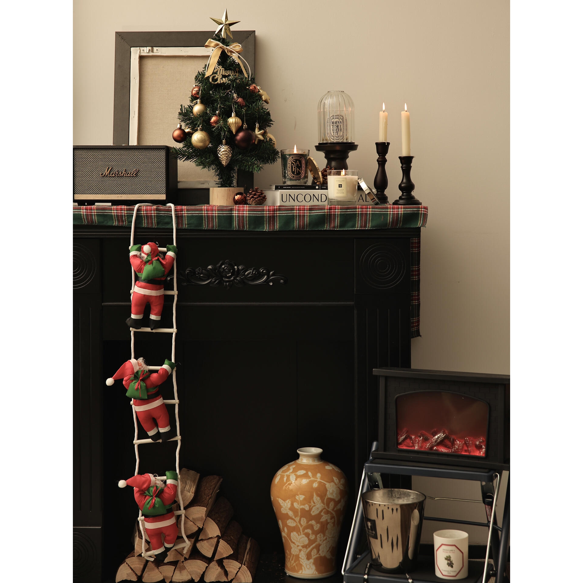 圣诞节装饰氛围感布置挂件圣诞老人爬绳玩具家居客厅场景创意摆件