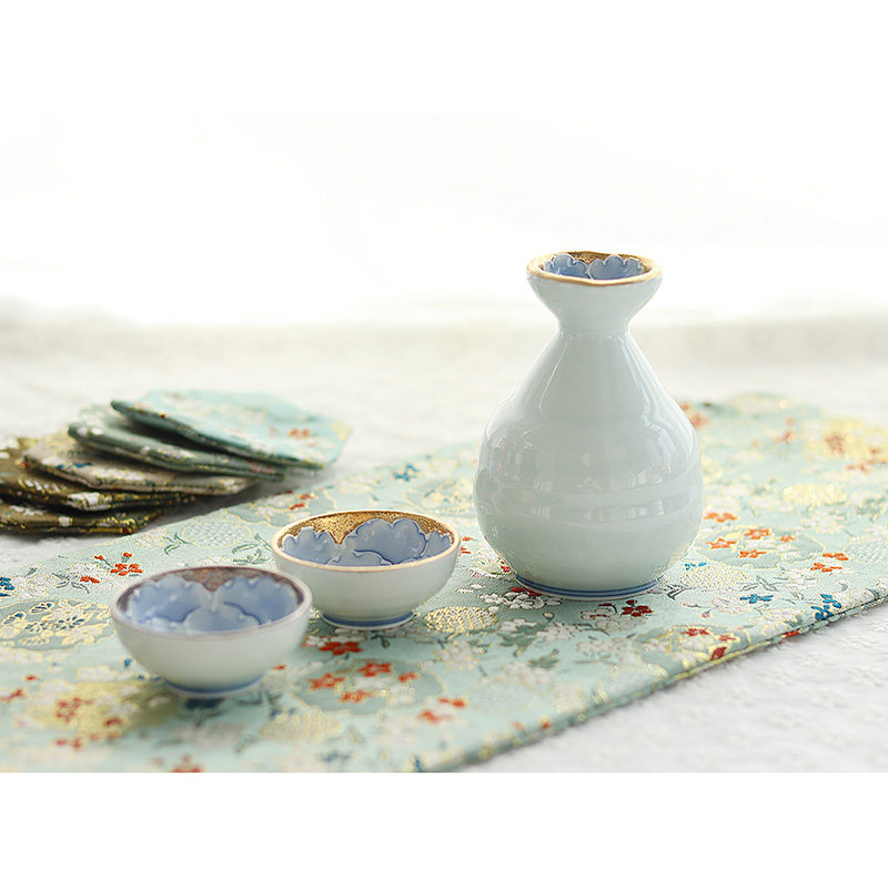 日本有田烧文山窑陶瓷手绘金银牡丹日式酒壶酒杯生日婚礼物礼盒