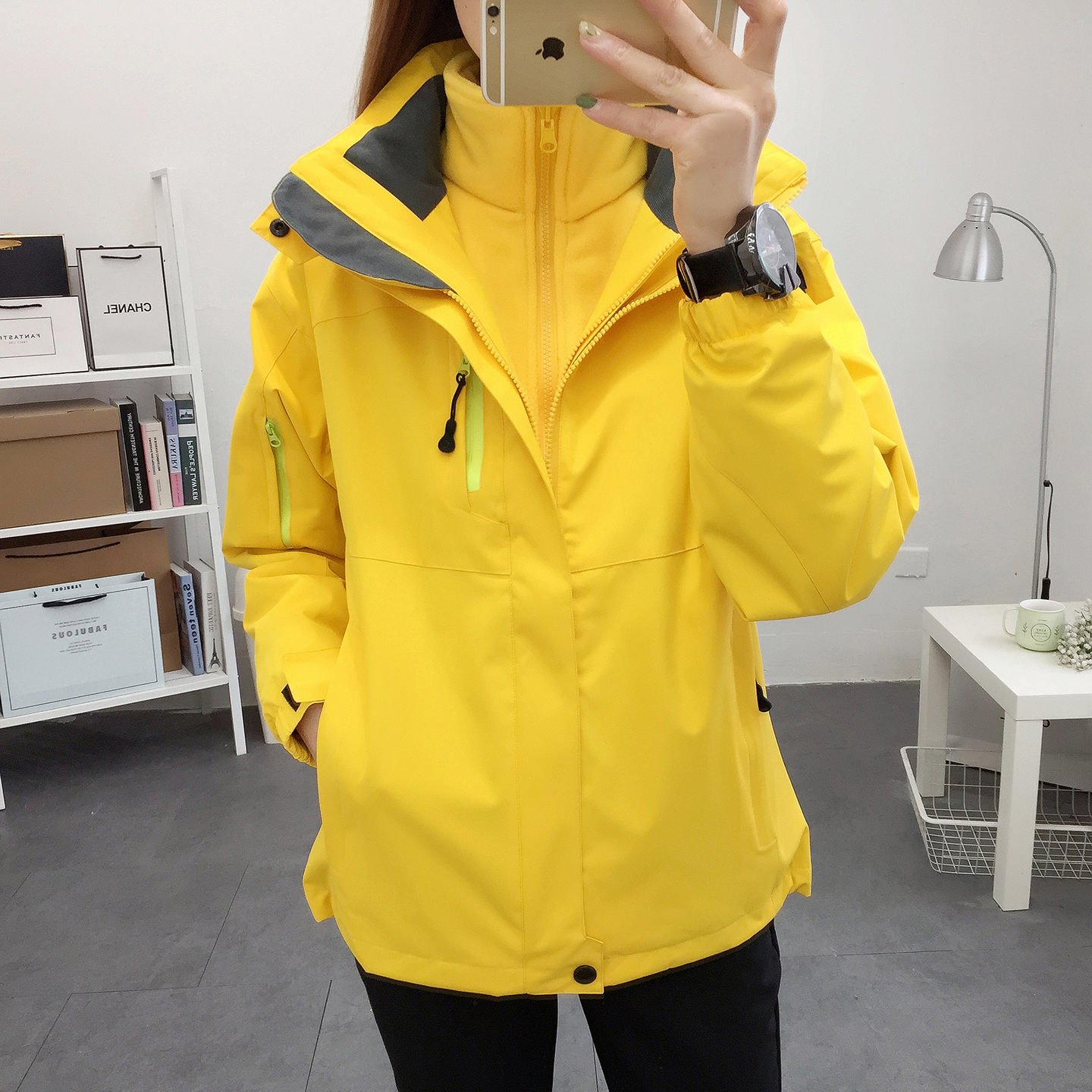 防水加厚三合一透气黄色冲锋衣