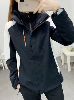 户外冲锋衣女三合一可拆卸防水防风银狐绒加厚男冬外套定制印LOGO