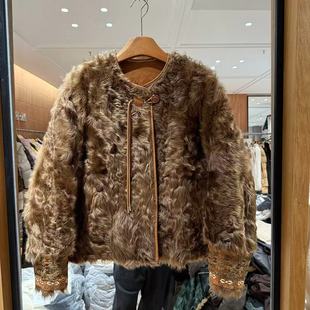 欧洲站2025冬新款时尚圆领重工刺绣两面穿小湖羊休闲保暖皮草8633