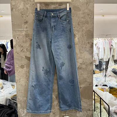 欧洲站2026新款欧货高腰显瘦重工烫钻雕花玫瑰减龄牛仔裤女02511