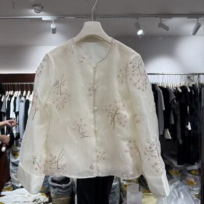 欧洲站2026新款欧货重工亮片刺绣气质优雅翻边袖口国风外套潮9091