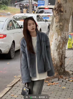 欧洲站2025冬新款时尚V领水貂毛拼接高级感加厚皮草外套女潮W620