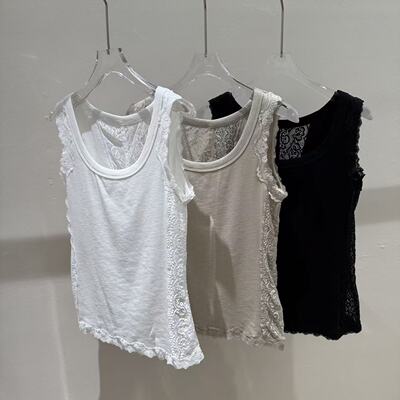 欧洲站2026春新款圆领后背拼接蕾丝倒三角花边显瘦背心女潮719167