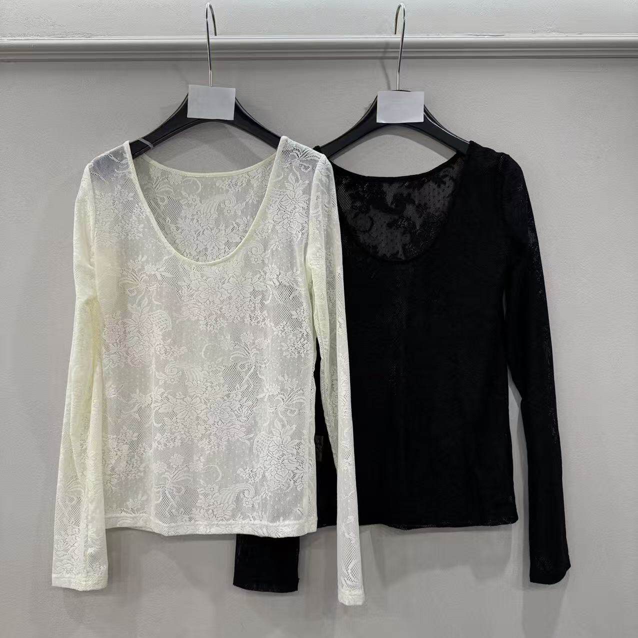 欧洲站2026春季新款欧货鸡心领低领网纱透视打底衫内搭上衣21610